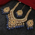 Ishhaara Purple Drop Meena Kundan Necklace Earring And Teeka Set