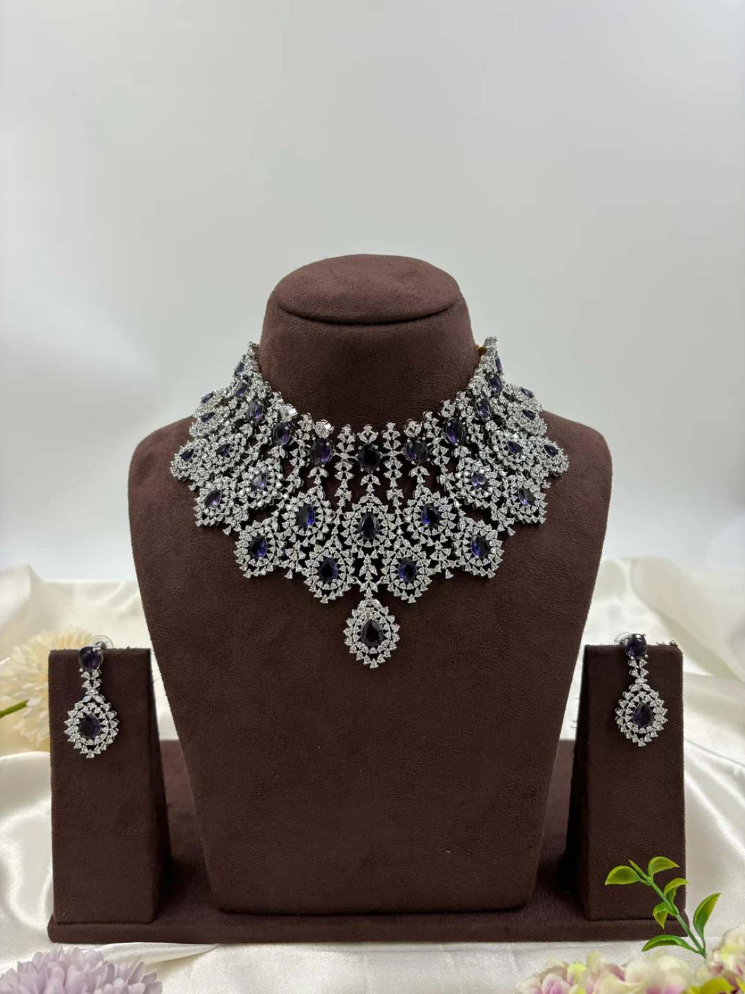Ishhaara Purple Esha Cz Choker Necklace Set