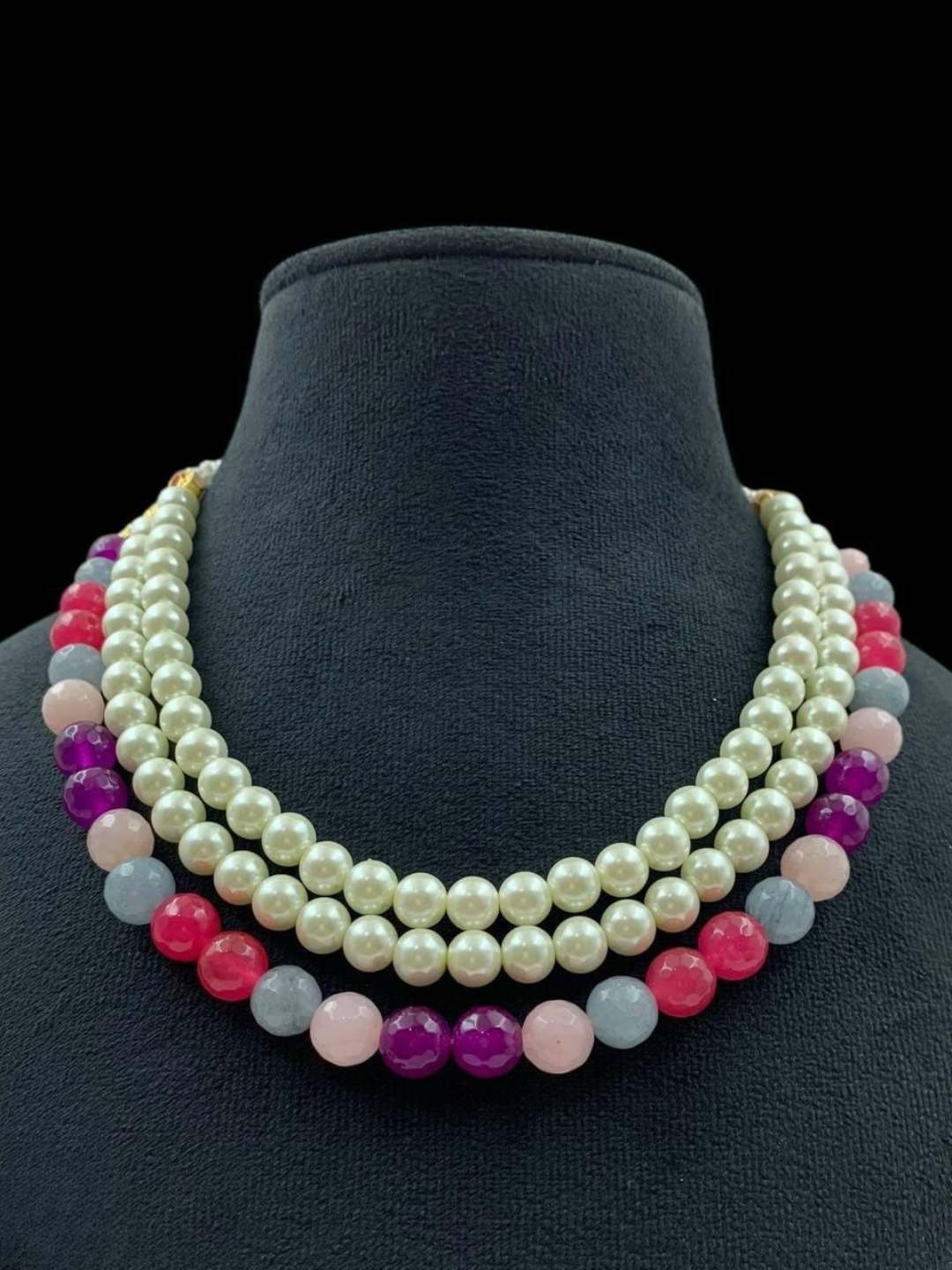 Ishhaara Purple Gemstones And Pearl Studded Layered Choker