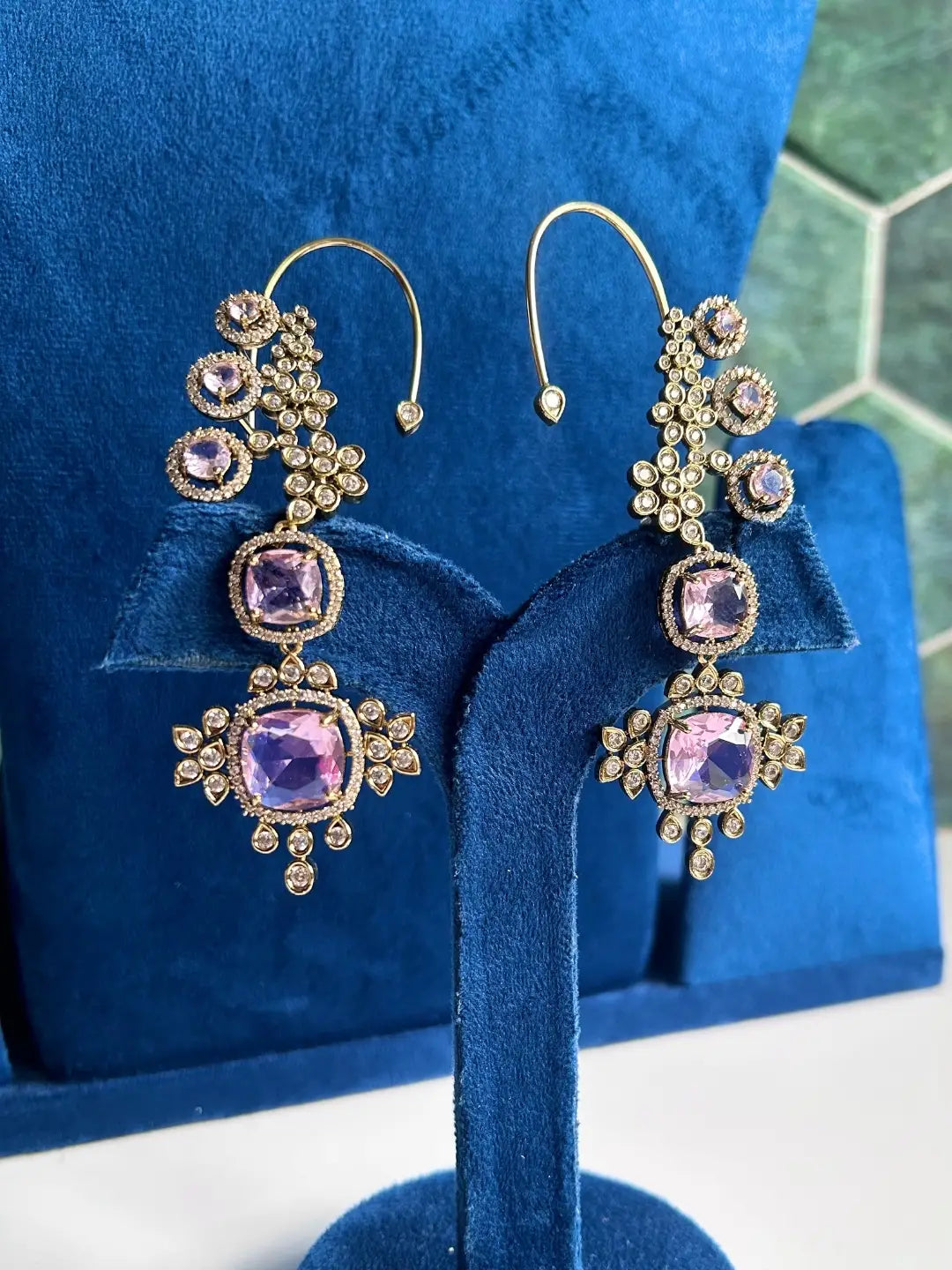 Ishhaara White Geometric Drop Earcuff Earrings