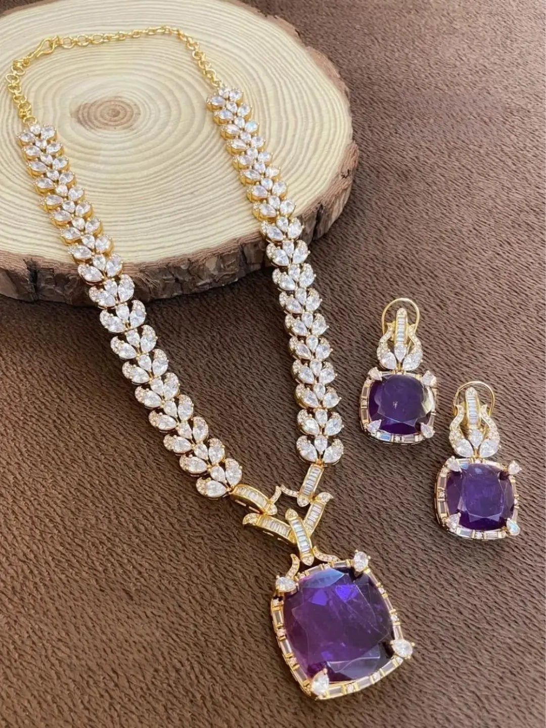 Ishhaara Purple Gold Plated Kundan Ad Long Necklace