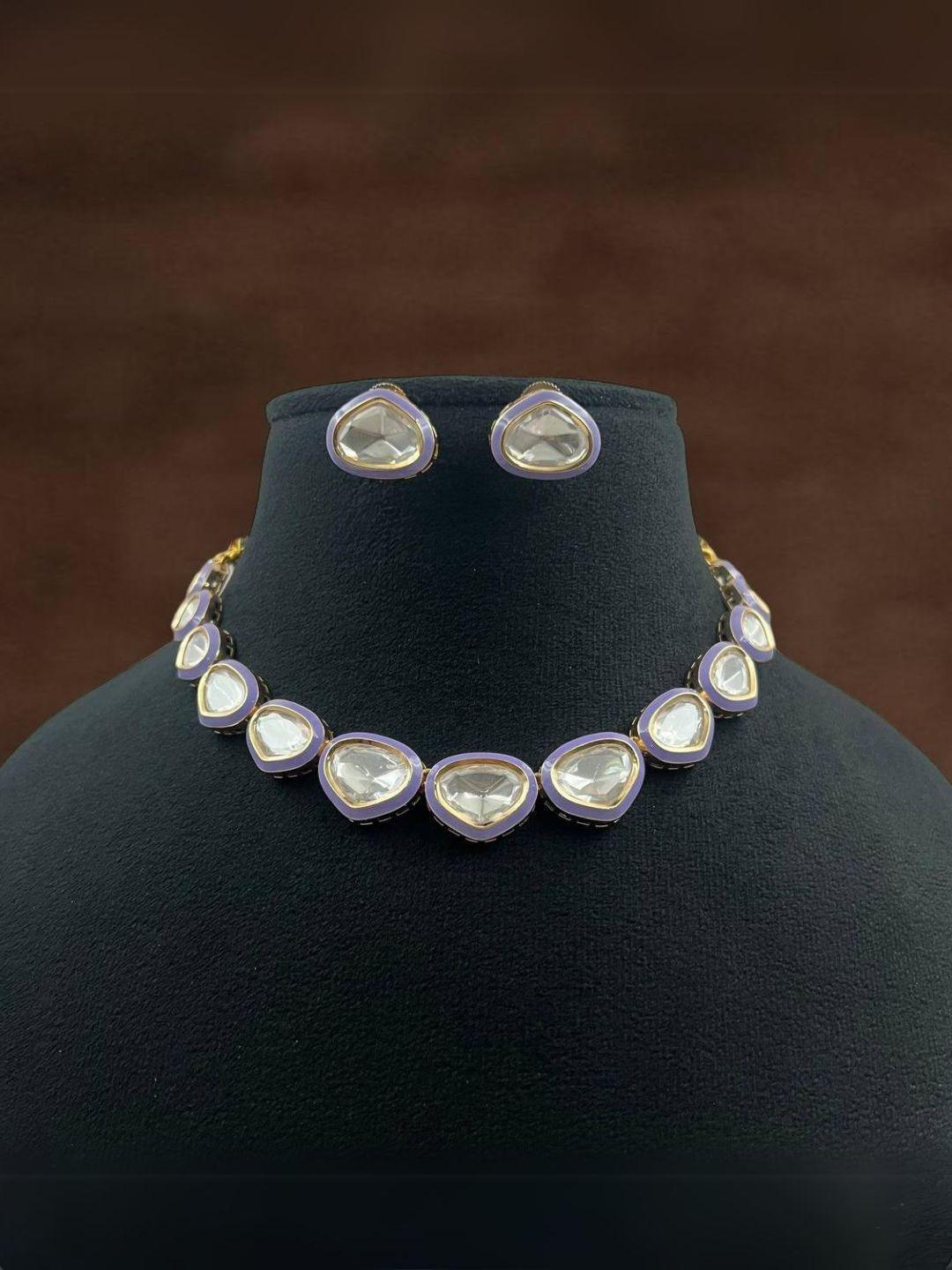 Ishhaara Gold Plated Moissanite Polki Tear Drop Embellished Jewellery Set