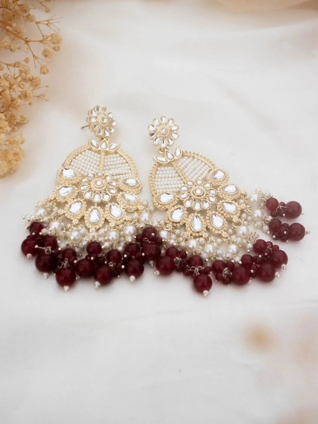 Ishhaara Purple Ivory White Statement Kundan Earrings