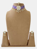 Ishhaara Purple Kundan And Pearls Flowers Choker Necklace