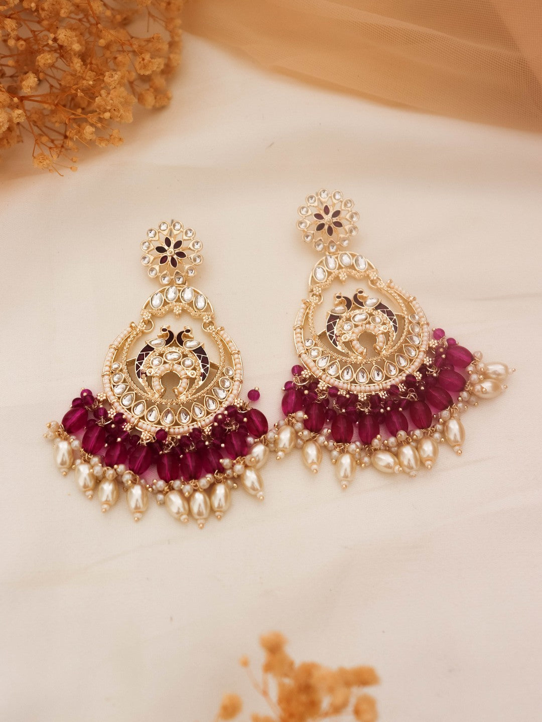 Ishhaara Purple Kundan Chandbalis With Beadwork