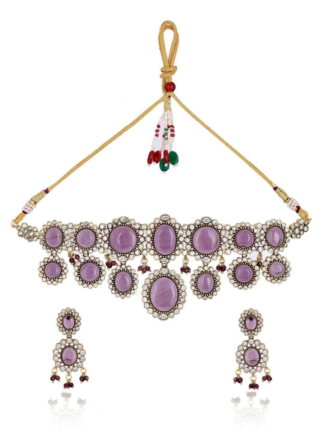 Ishhaara Purple Kundan Pearl Necklace Set