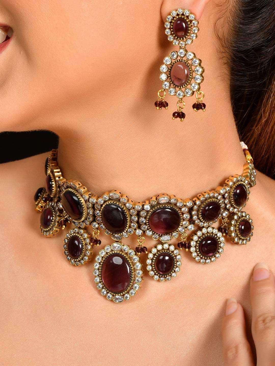 Ishhaara Purple Kundan Pearl Necklace Set