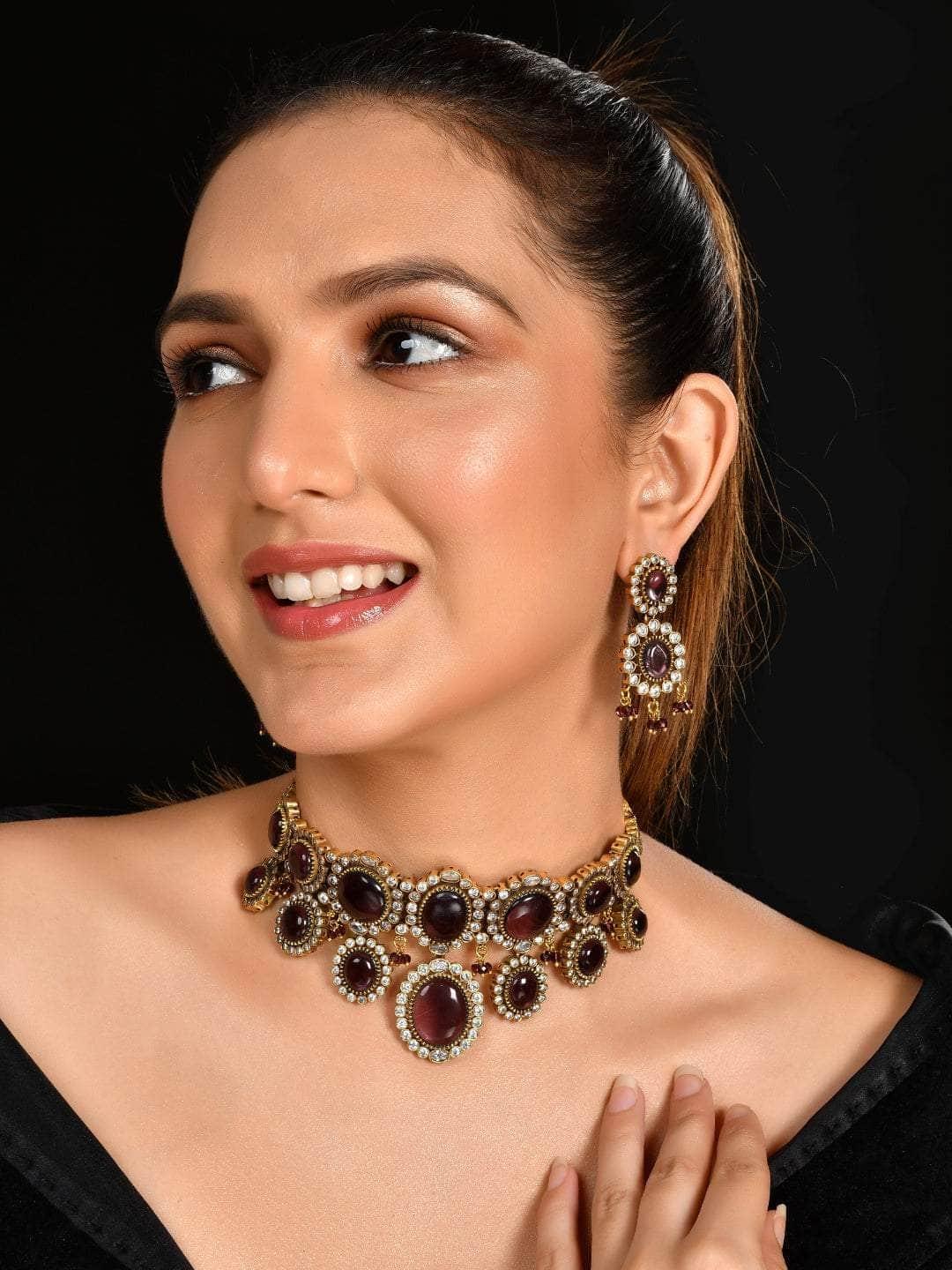 Ishhaara Purple Kundan Pearl Necklace Set