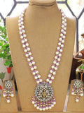 Ishhaara Purple Kundan Pearl Studded Long Temple Necklace