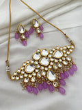 Ishhaara Purple Kundan Studded And Beaded Jewellery Set