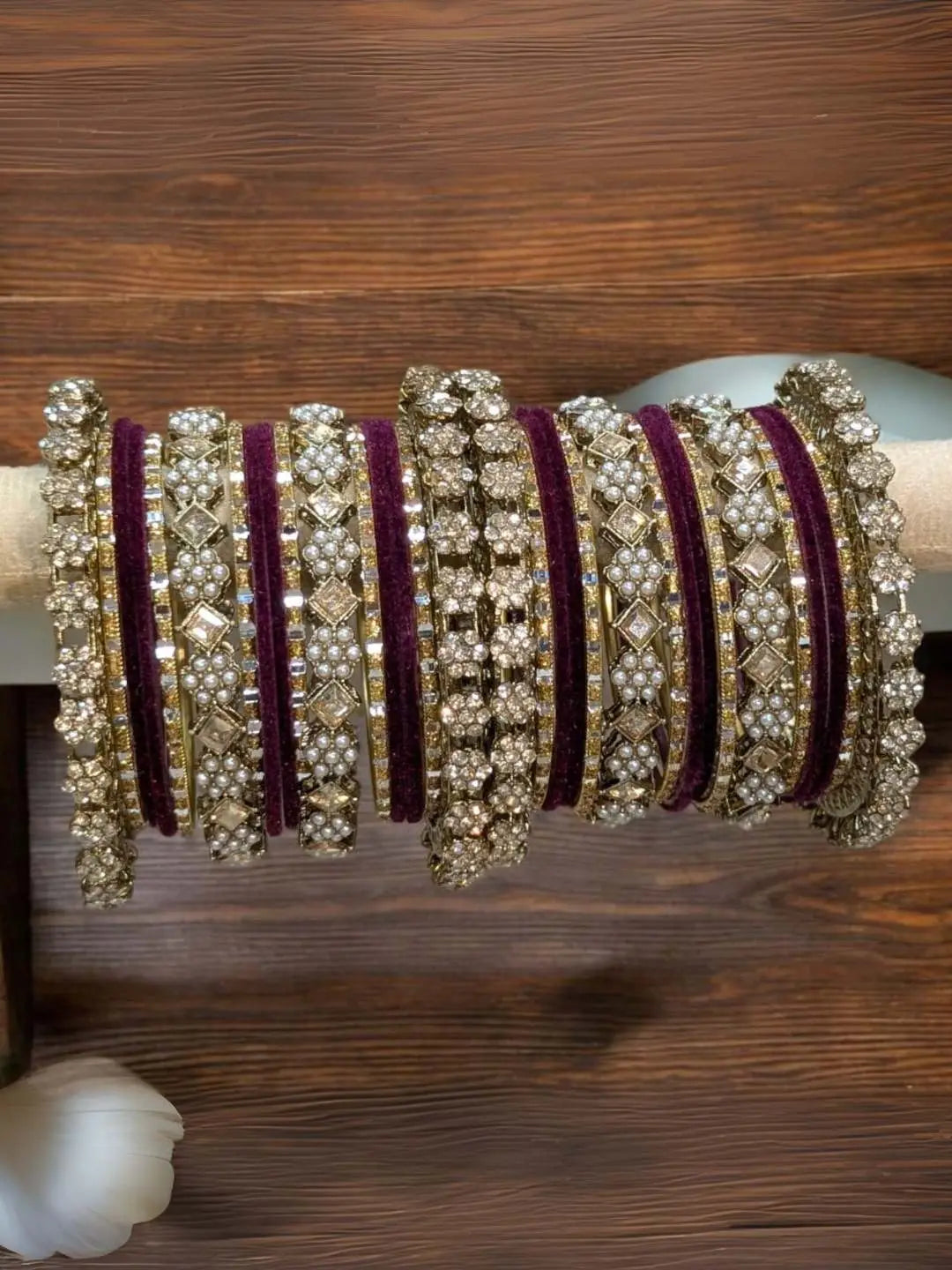 Ishhaara Purple Metal And Velvet Bangles With Mirror Work Bangles