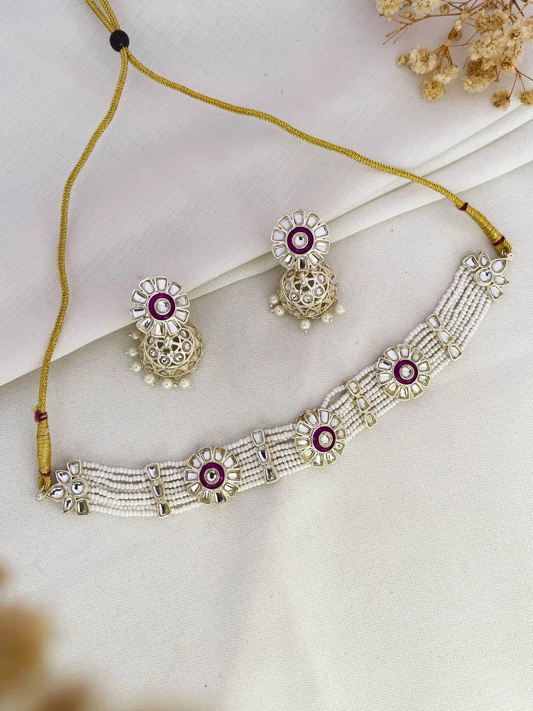 Ishhaara Pink Minimal Pearl Choker