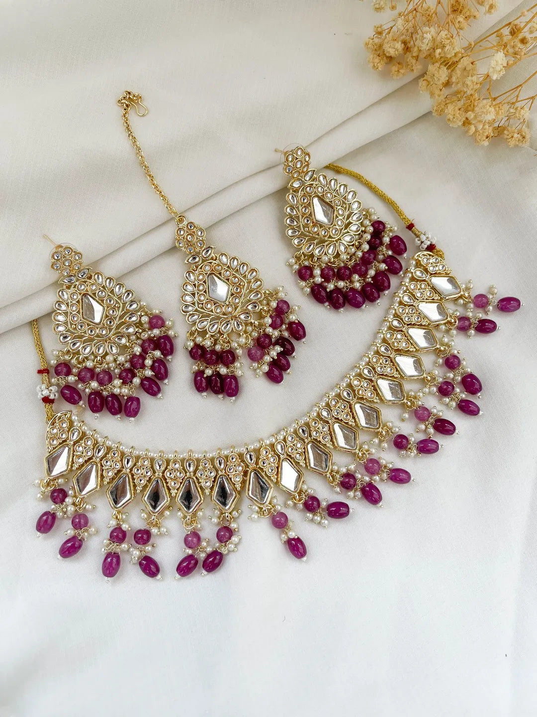 Ishhaara Purple Mirror And Kundan Studded Choker Necklace