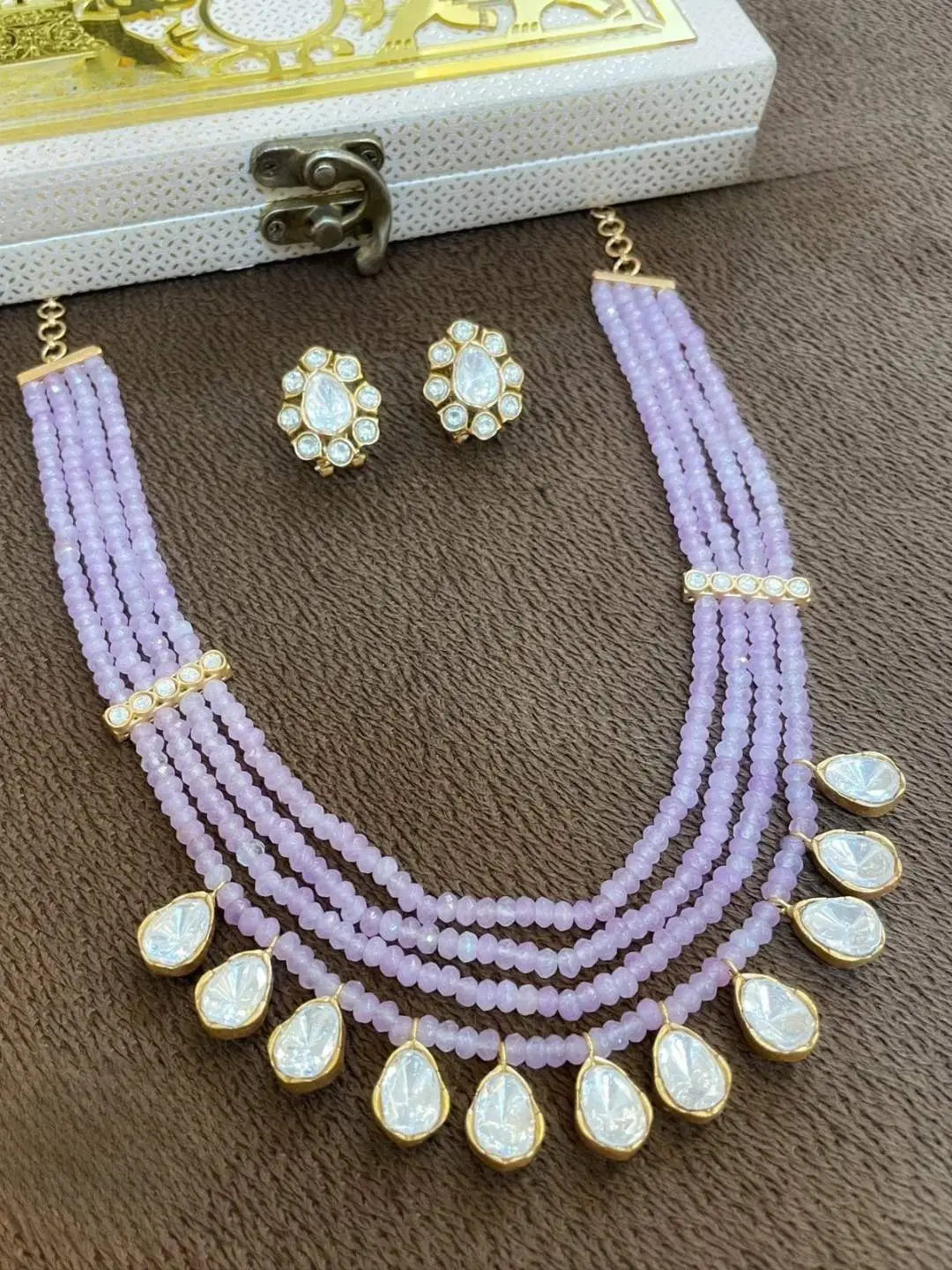 Ishhaara Purple Moissanite Polki Premium Layered Necklace