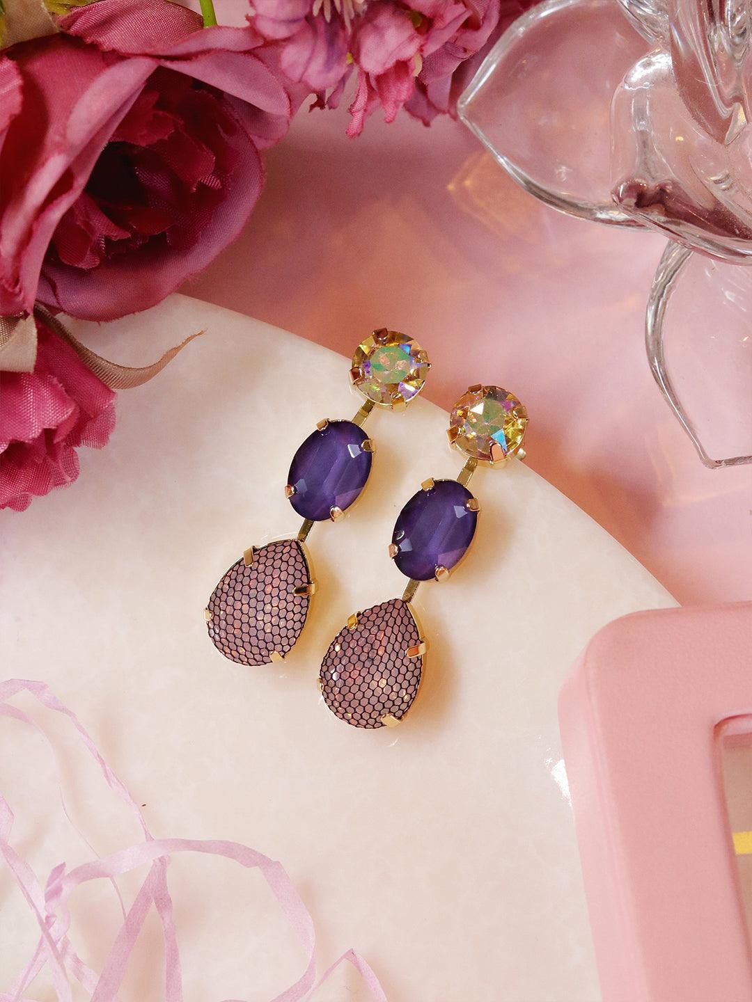 Ishhaara Palak Tiwari In Honeycomb 3 Tiered Earrings Purple