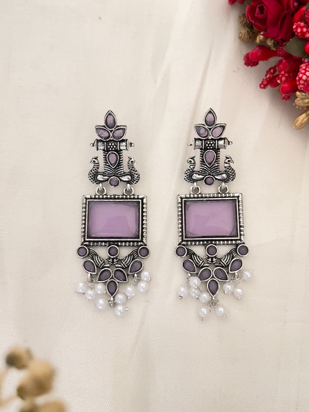 Ishhaara Purple Peacock Silver Oxidised Earring