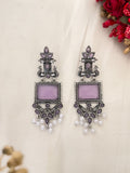 Ishhaara Purple Peacock Silver Oxidised Earring