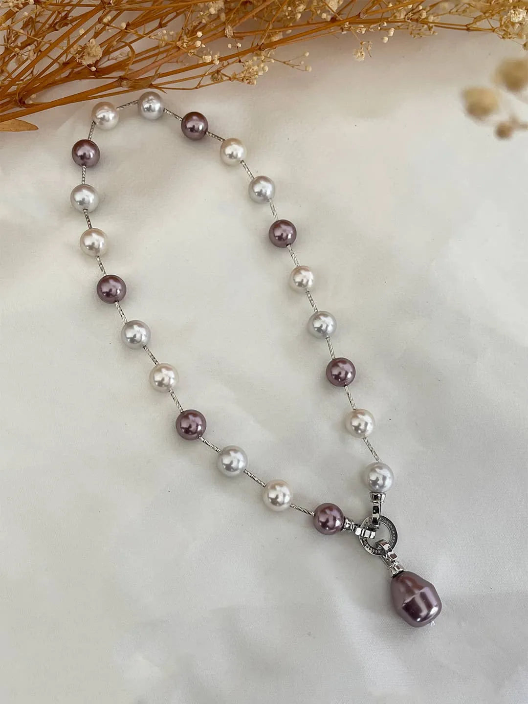 Ishhaara Purple Pearl Long Pendant Necklace