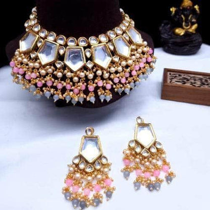 Ishhaara Pentagon Big Kundan Necklace And Earring Set