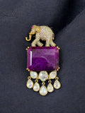 Ishhaara Purple Polki Uncut Diamond Elephant Brooch