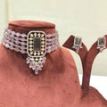 Ishhaara Purple Rectangular Stone Pendant Choker Necklace Set