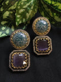 Ishhaara Purple Round Shaped Doublette Earrings