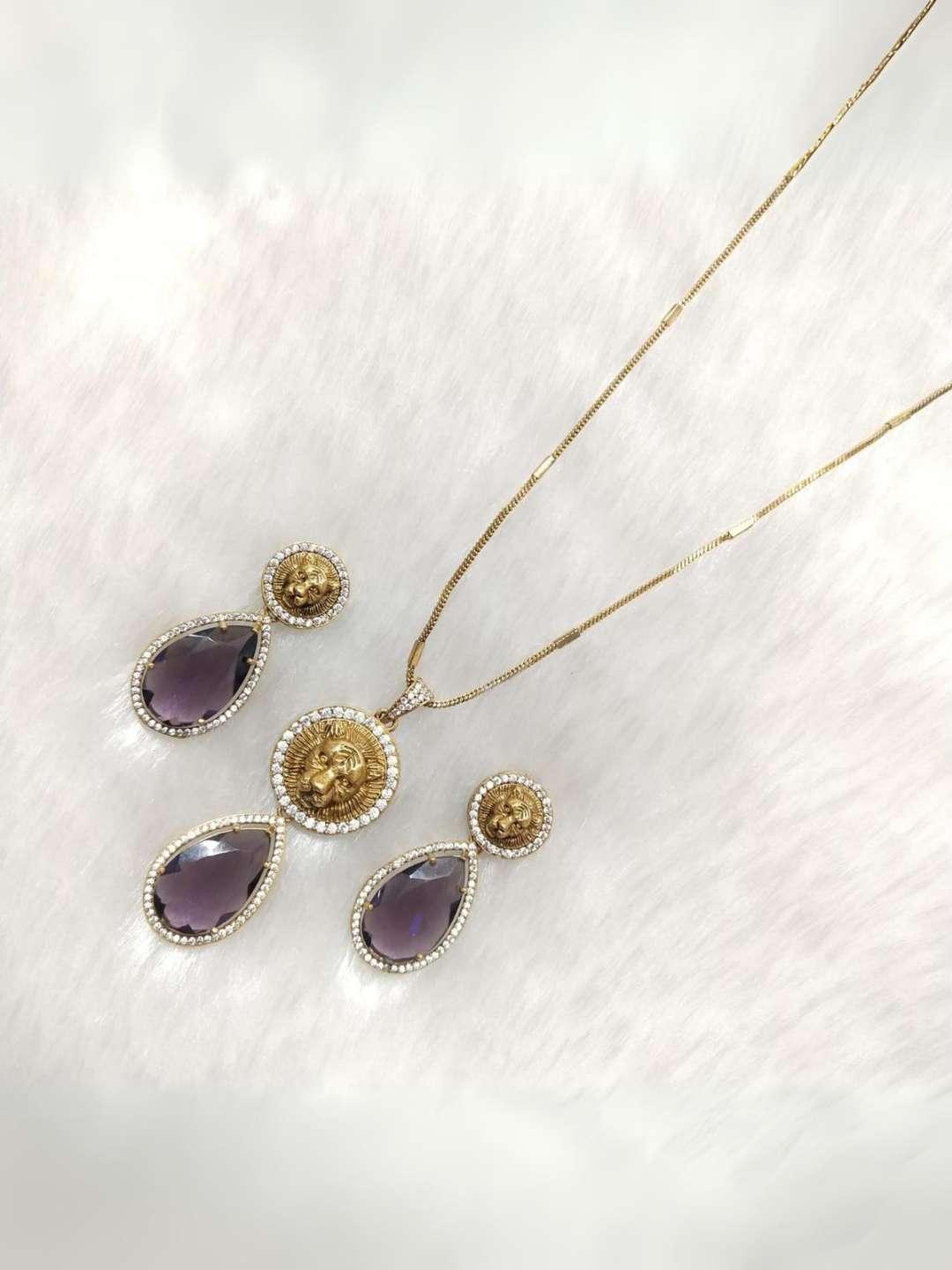 Ishhaara Purple Sabyasachi Inspired Dropstone Pendant Necklace