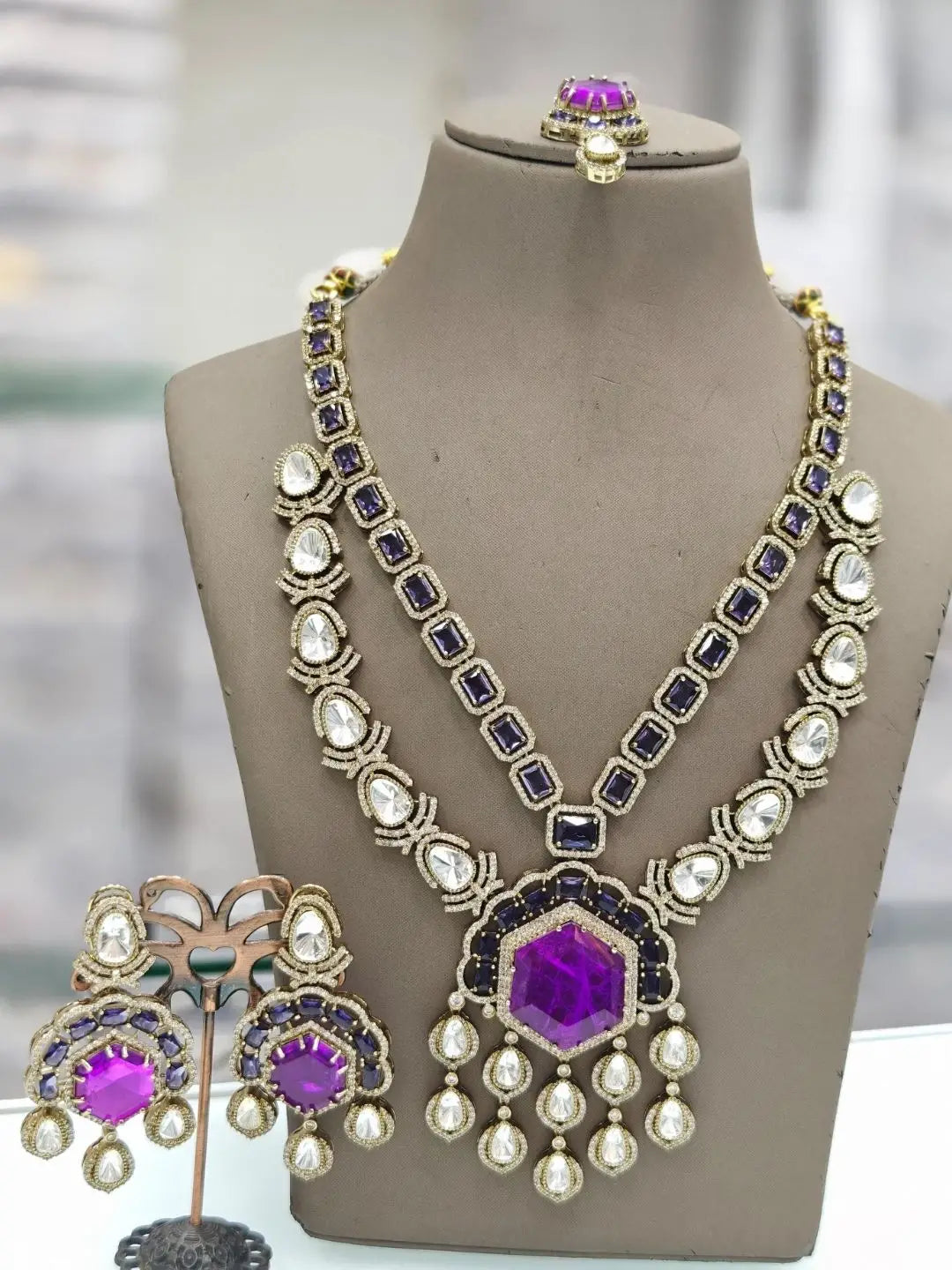 Ishhaara Purple Sabyasachi Inspired Long Victorian Necklace Set