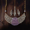 Ishhaara Purple Side Kundan Centre Beads Necklace Earring And Teeka Set