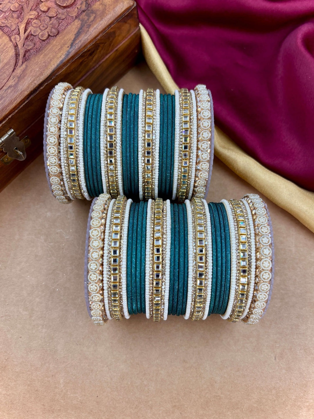 Ishhaara Purple Silk Thread Bangle Set - a pair of intricately designed bangles with purple silk threads and Kundan work - view 12