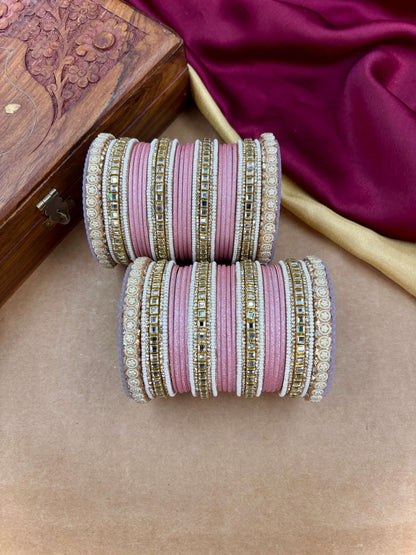 Ishhaara Purple Silk Thread Bangle Set - a pair of intricately designed bangles with purple silk threads and Kundan work - view 15