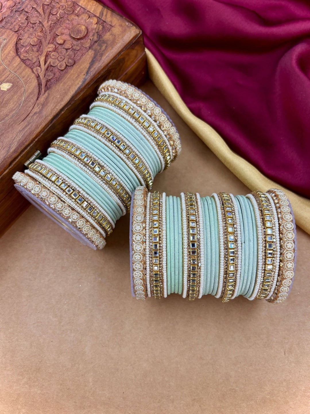 Ishhaara Purple Silk Thread Bangle Set - a pair of intricately designed bangles with purple silk threads and Kundan work - view 17