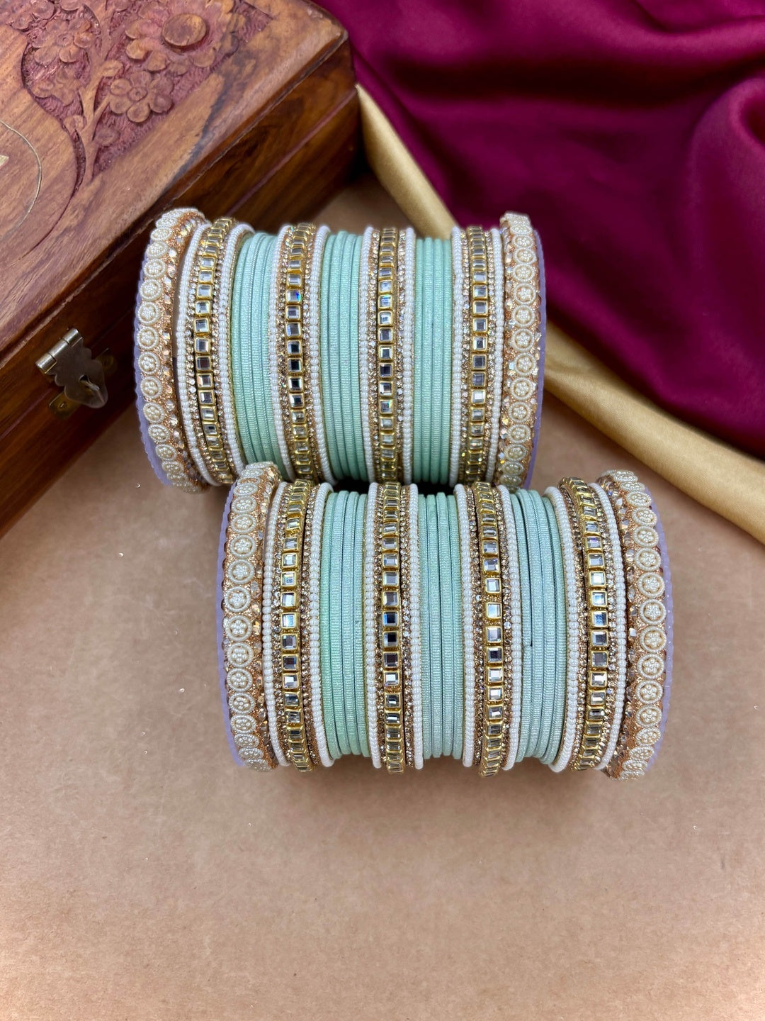 Ishhaara Purple Silk Thread Bangle Set - a pair of intricately designed bangles with purple silk threads and Kundan work - view 20