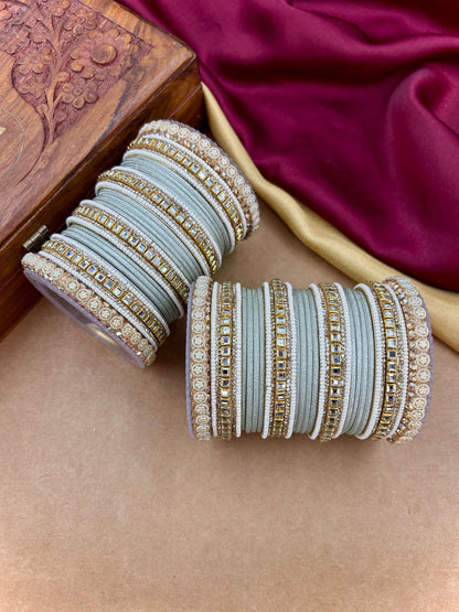 Ishhaara Purple Silk Thread Bangle Set - a pair of intricately designed bangles with purple silk threads and Kundan work - view 21