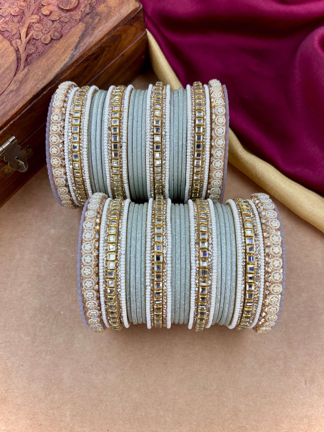 Ishhaara Purple Silk Thread Bangle Set - a pair of intricately designed bangles with purple silk threads and Kundan work - view 22
