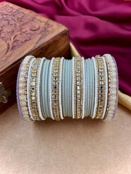 Ishhaara Purple Silk Thread Bangle Set - a pair of intricately designed bangles with purple silk threads and Kundan work - view 24