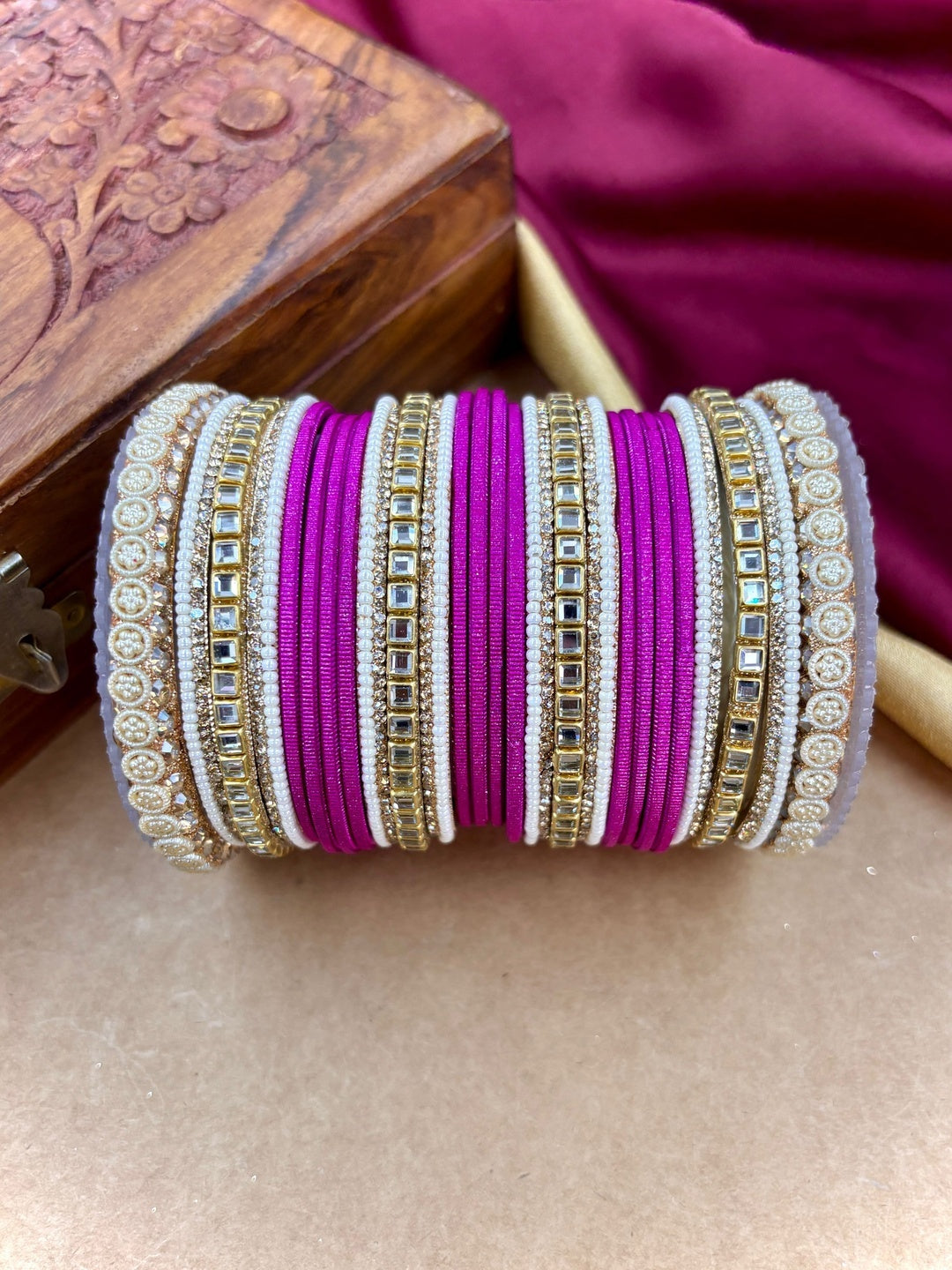 Ishhaara Purple Silk Thread Bangle Set - a pair of intricately designed bangles with purple silk threads and Kundan work - view 26