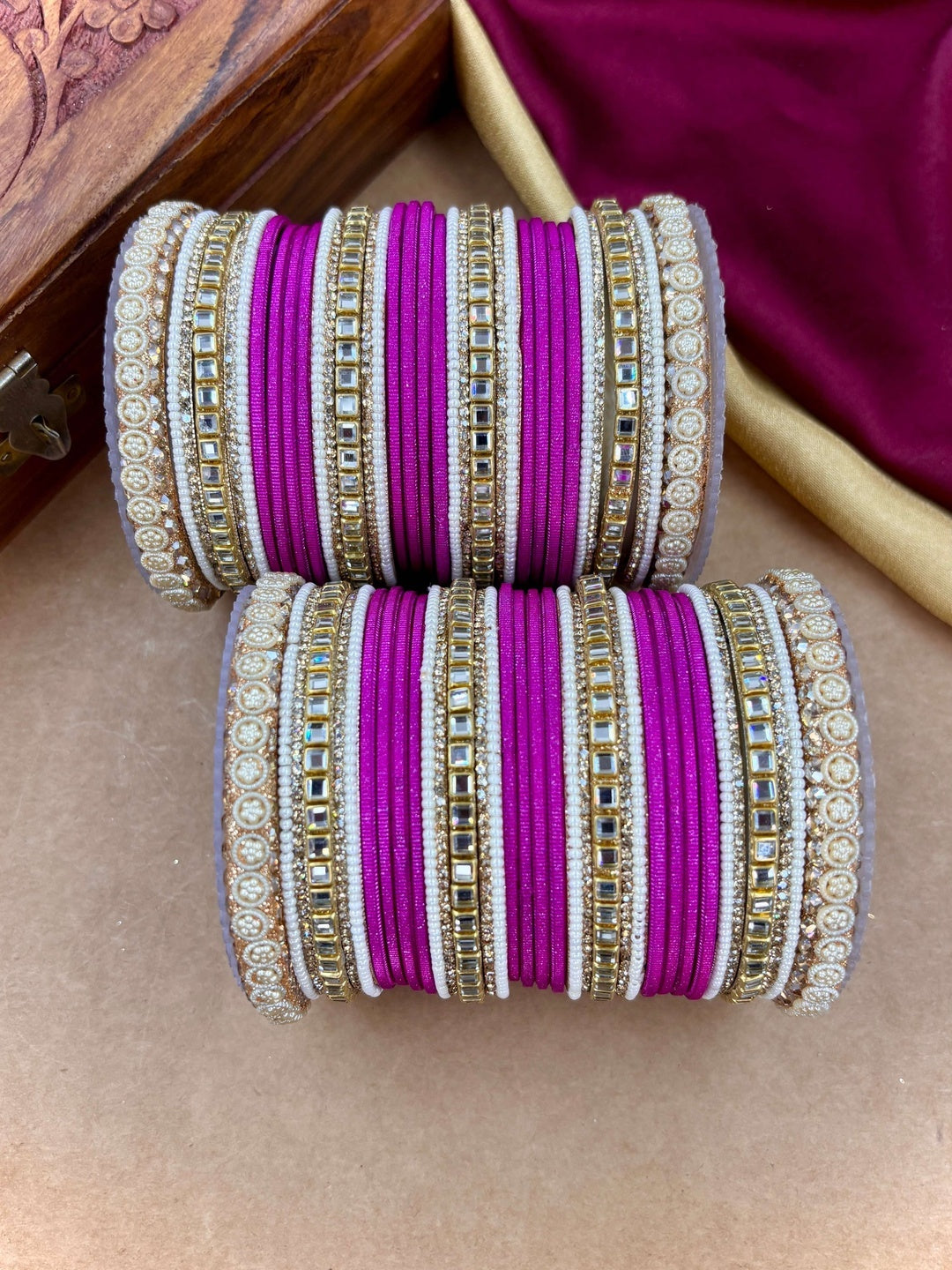 Ishhaara Purple Silk Thread Bangle Set - a pair of intricately designed bangles with purple silk threads and Kundan work - view 27