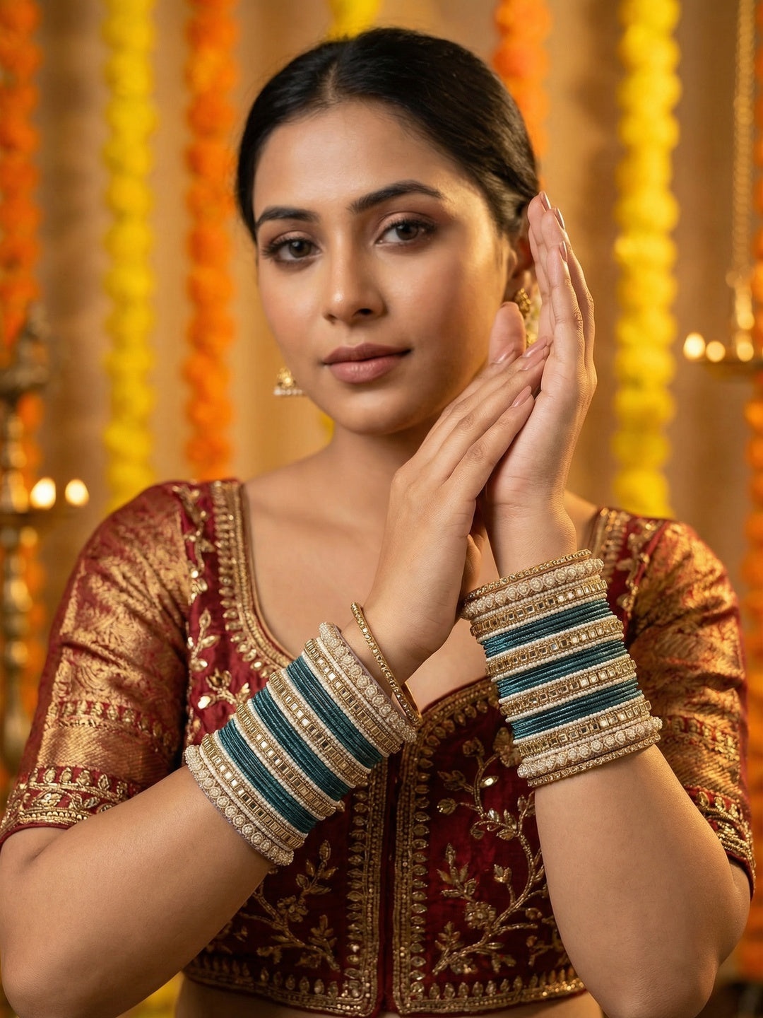 Ishhaara Purple Silk Thread Bangle Set - a pair of intricately designed bangles with purple silk threads and Kundan work - view 4