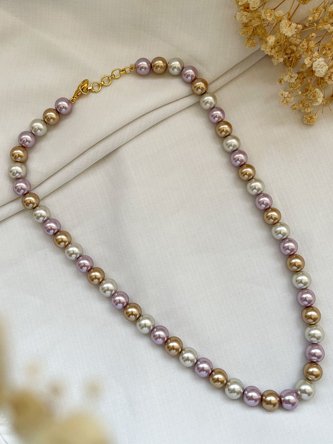 Ishhaara Purple Single Line Multicolored Shell Pearl Necklace