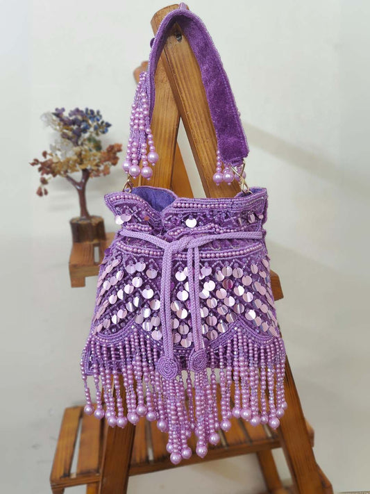 Ishhaara Purple Sitara And Pearl Tassel Potli