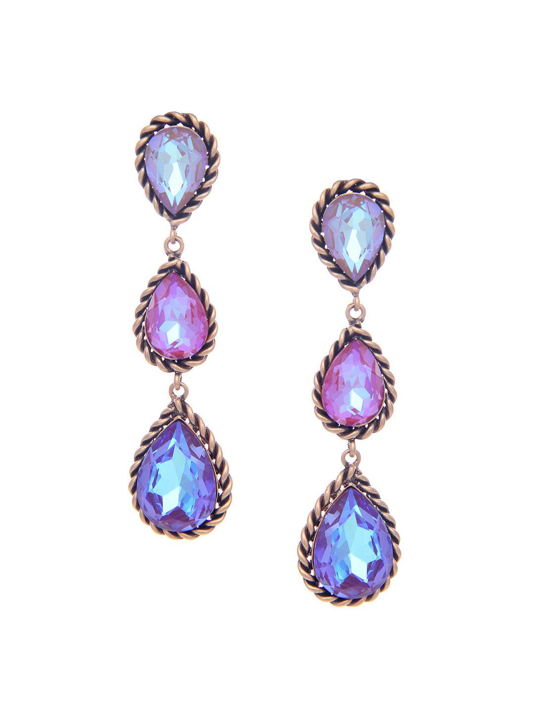 Ishhaara Purple Sobhita In Drop 3-Tiered Earrings