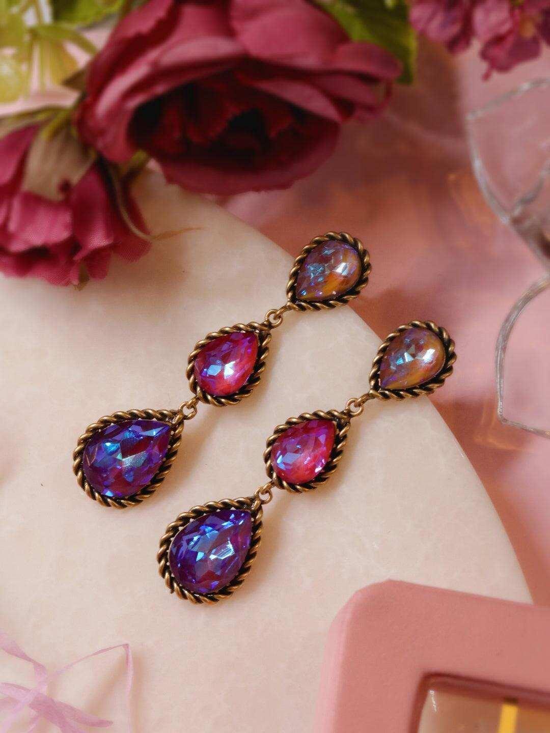 Ishhaara Purple Sobhita In Drop 3-Tiered Earrings