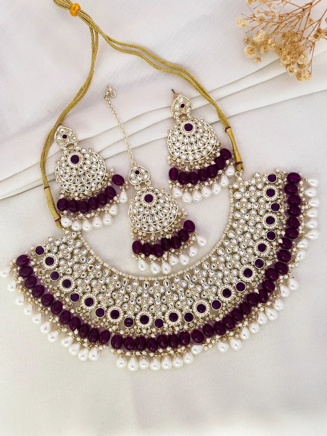 Ishhaara Purple Traditional Kundan Necklace Set