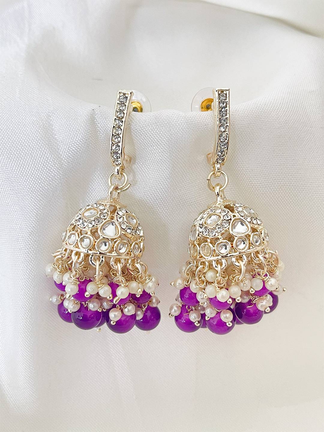 Ishhaara Purple Traditional Kundan Studded Jhumkas