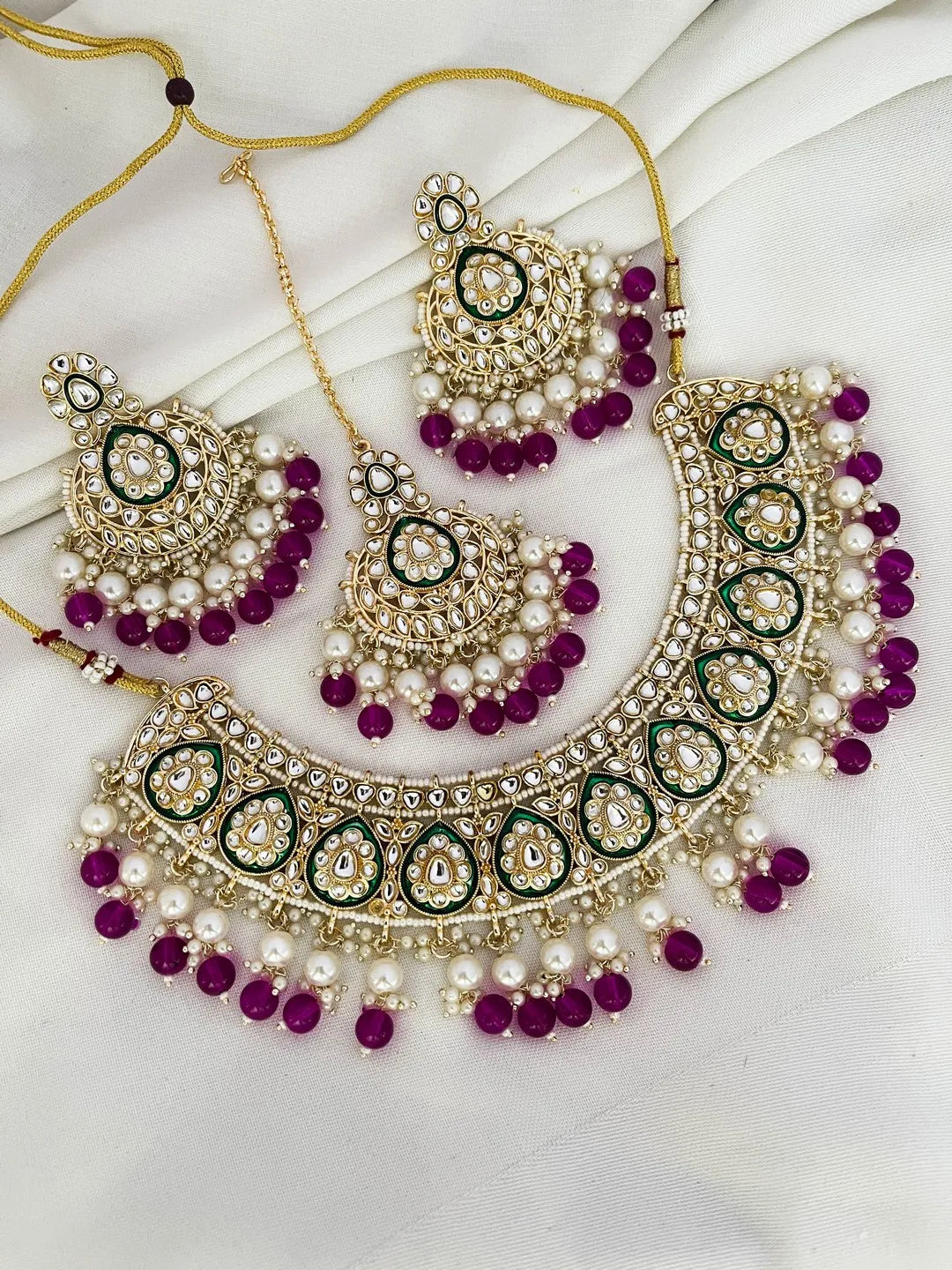 Ishhaara Maroon Traditional Meenakari Kundan Necklace