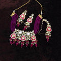Ishhaara Purple Triangular Meenakundan Necklace Earring And Teeka Set