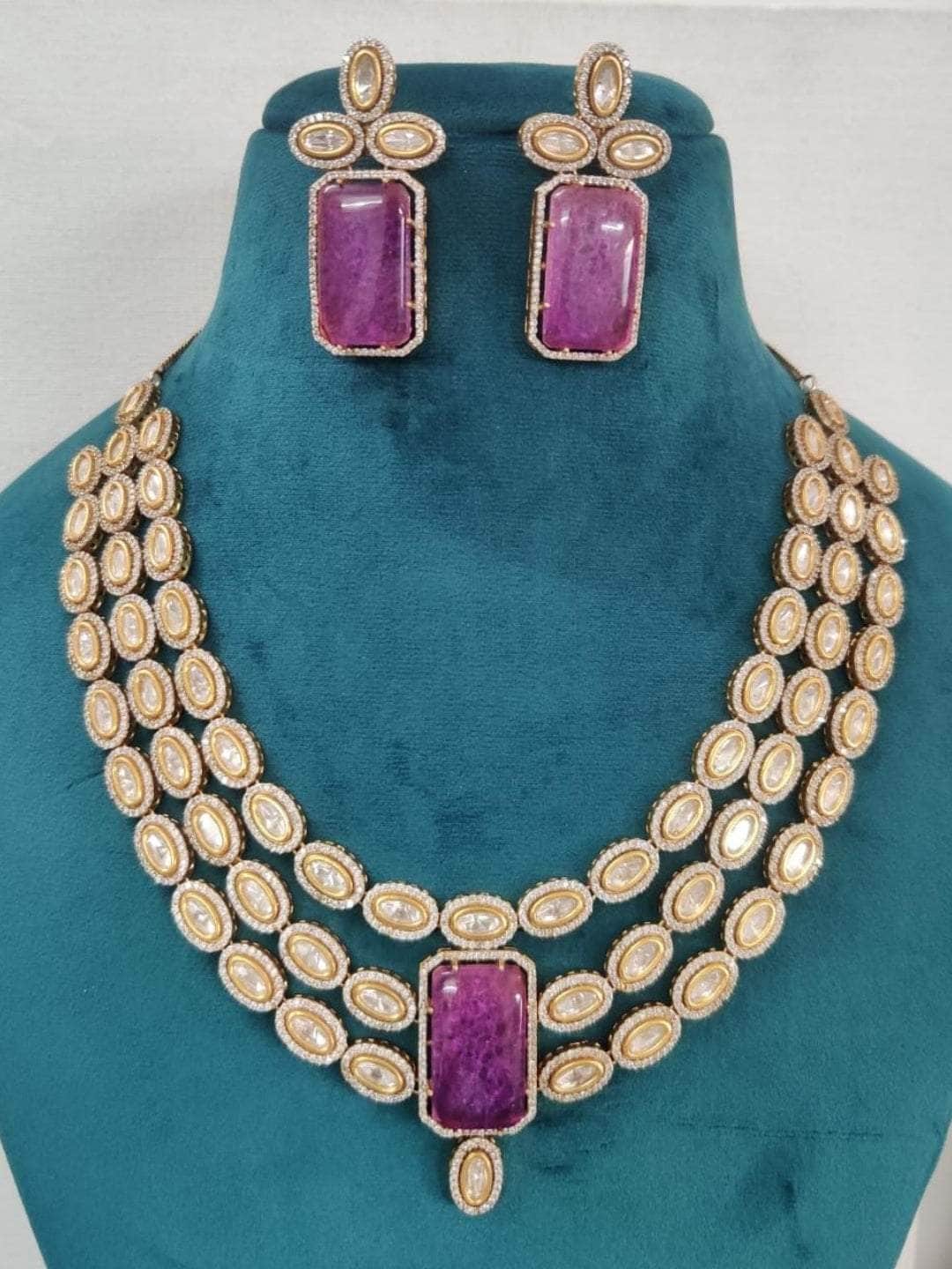 Ishhaara Purple Triple Line Kundan Necklace Set