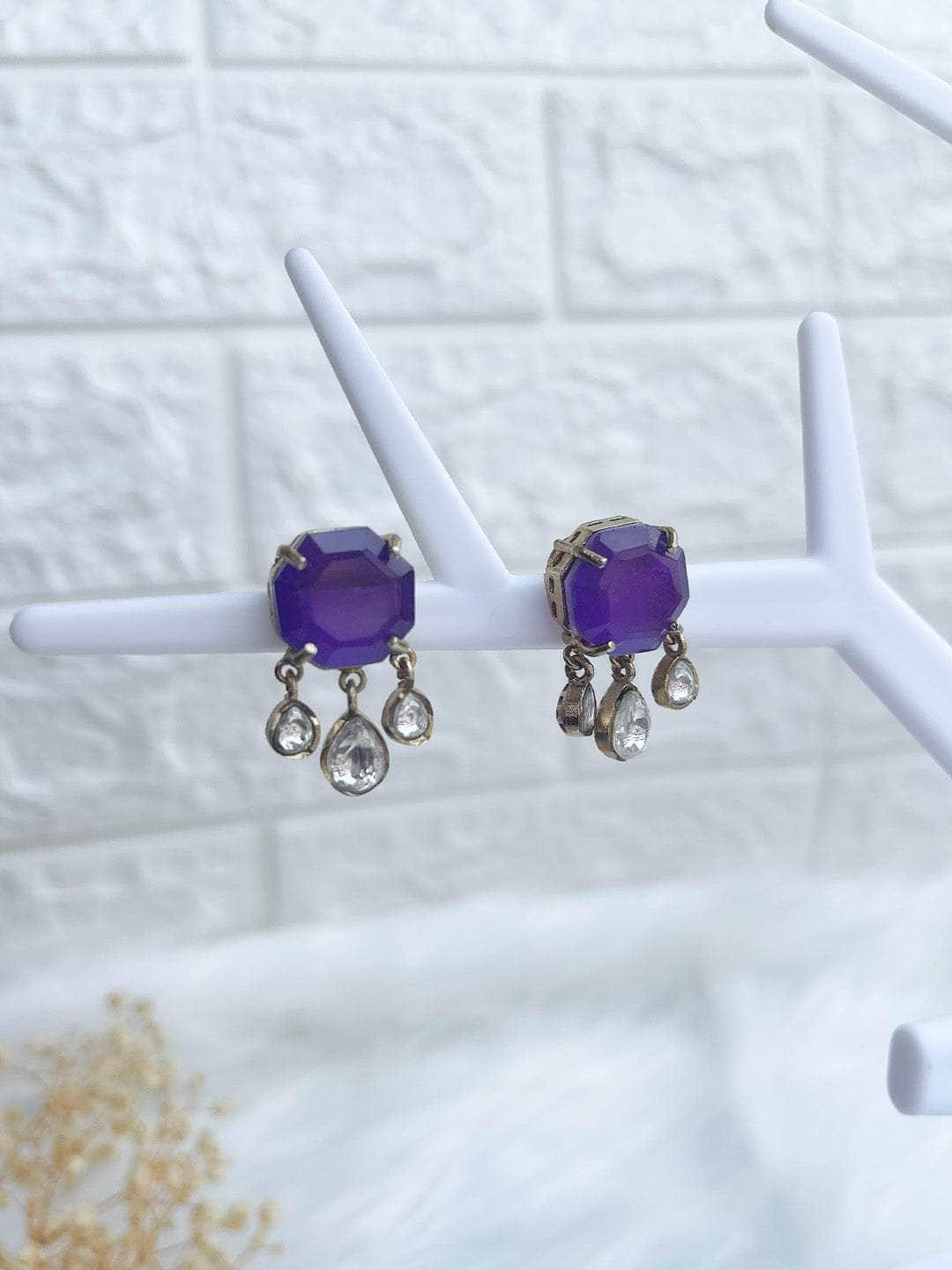 Ishhaara Twinkle Kundan Stud Earrings Purple