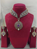 Ishhaara Purple Uncut Polki Kundan Ruby Emerald Choker Necklace